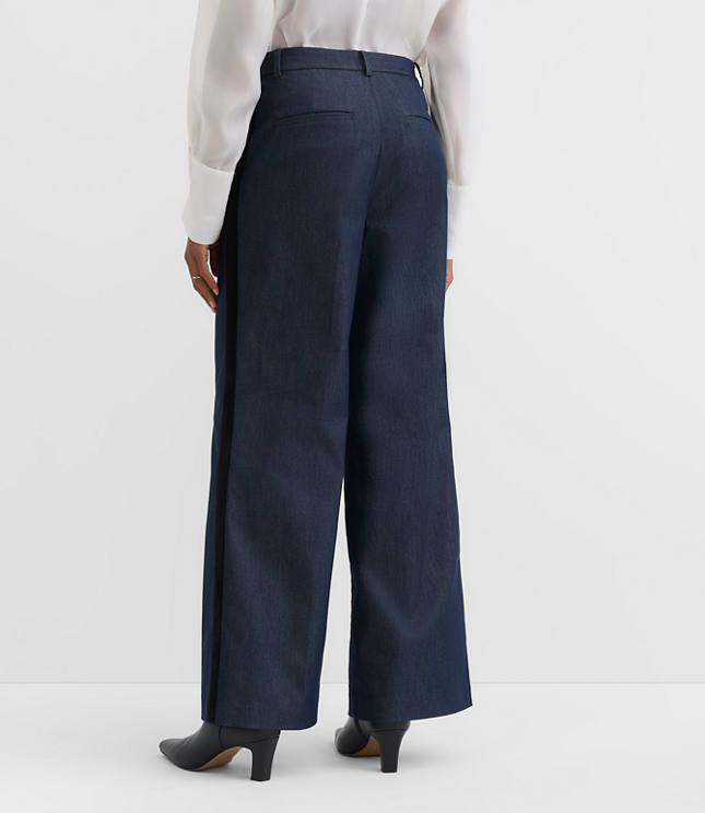 Tall Velvet Tuxedo Stripe Clean Wide Leg Pants in Refined Denim