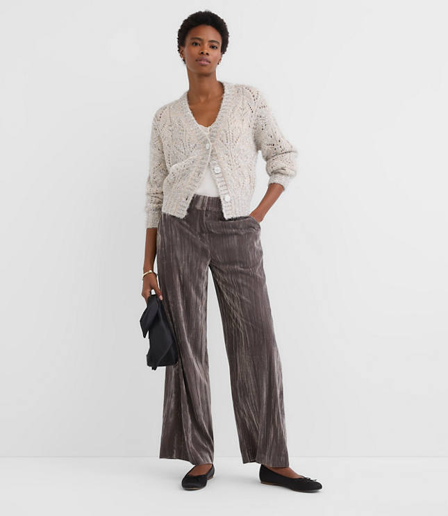 Petite Clean Wide Leg Pants in Pleated Velvet