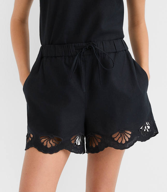 LOFT Beach Seashell Embroidered Linen Cotton Shorts