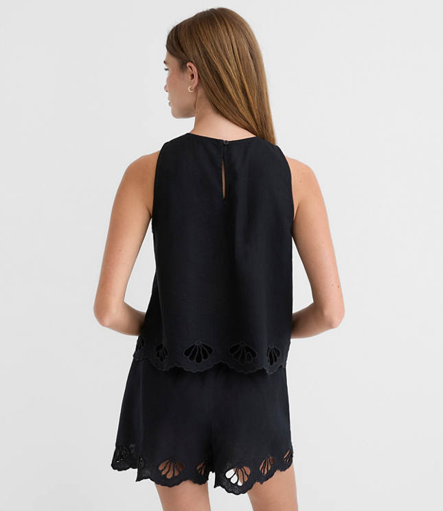 LOFT Beach Seashell Embroidered Linen Cotton Tank Top