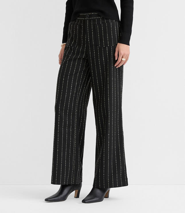 Petite Palmer Wide Leg Pants in Brushed Pinstripe
