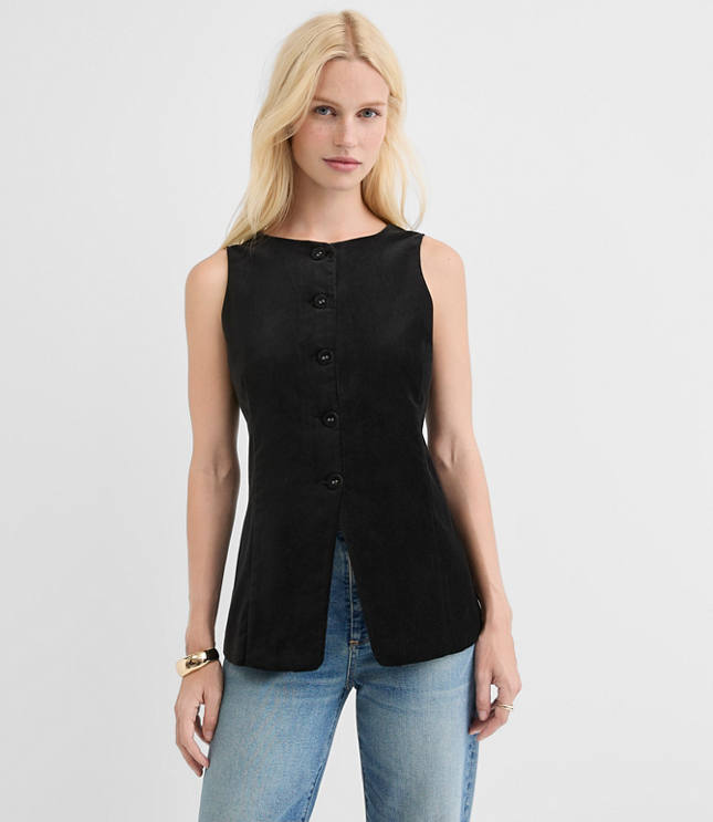Petite Velvet High Neck Vest