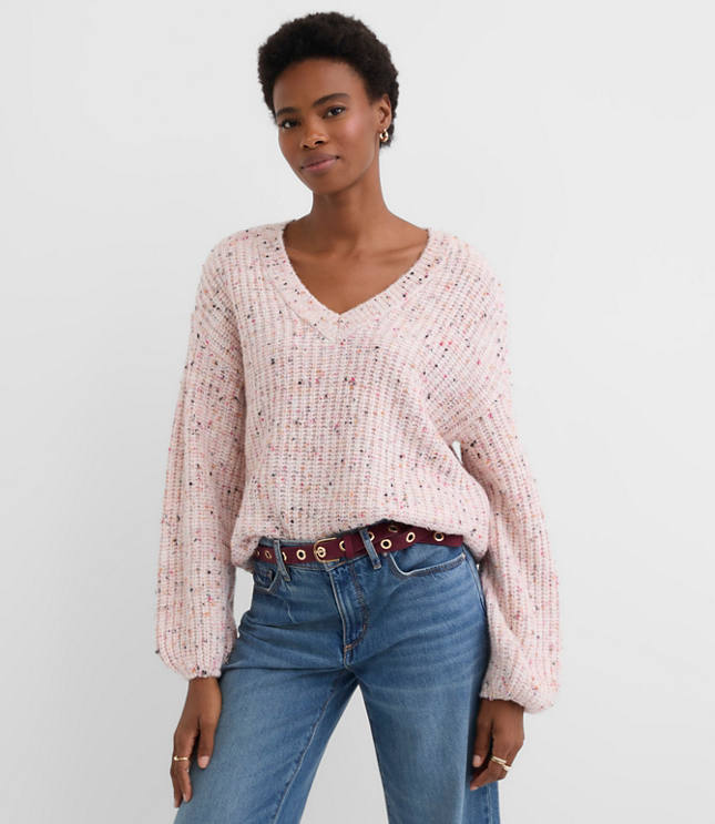 Flecked Ribbed V-Neck Sweater