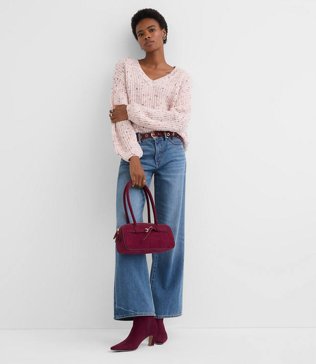 Flecked Ribbed V-Neck Sweater