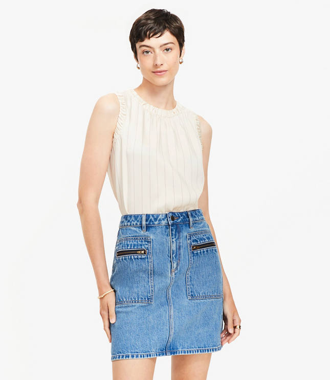 Stripe Ruched Mixed Media Shell