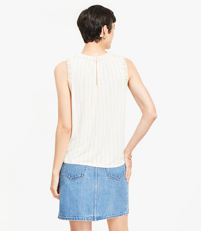 Stripe Ruched Mixed Media Shell