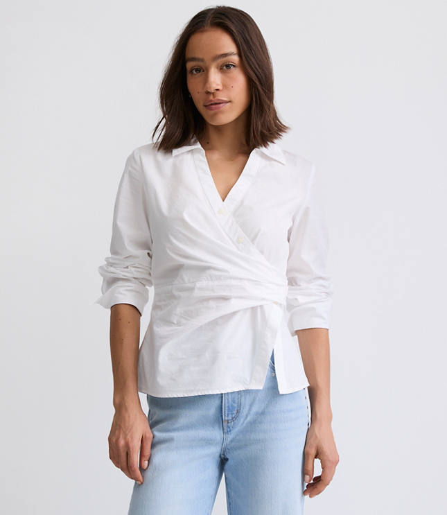 Petite Side Shirred Poplin Shirt