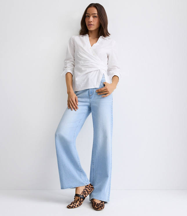 Petite Side Shirred Poplin Shirt