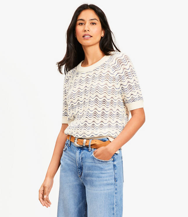 Petite Wavy Stitch Raglan Sweater Tee