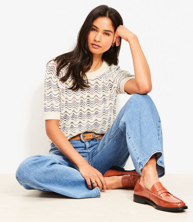 Petite Wavy Stitch Raglan Sweater Tee
