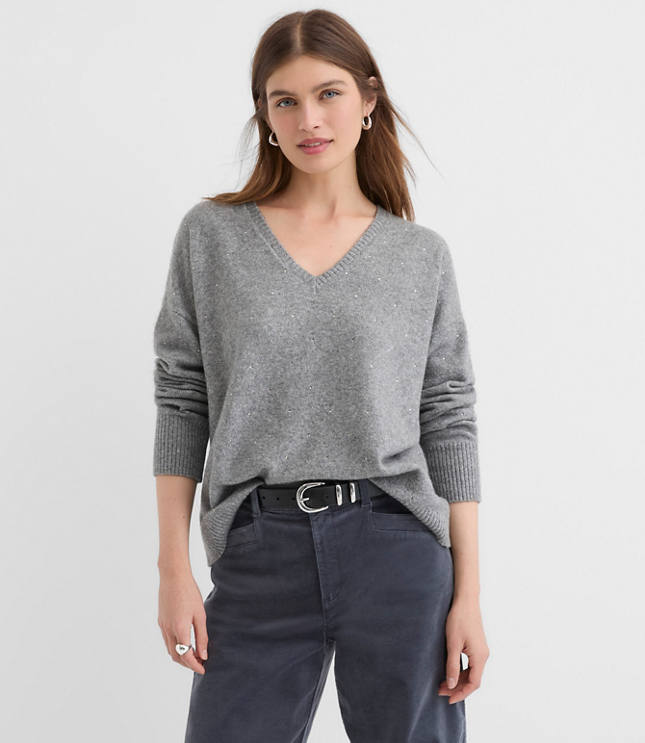 Sparkle V-Neck Relaxed Everyday Sweater