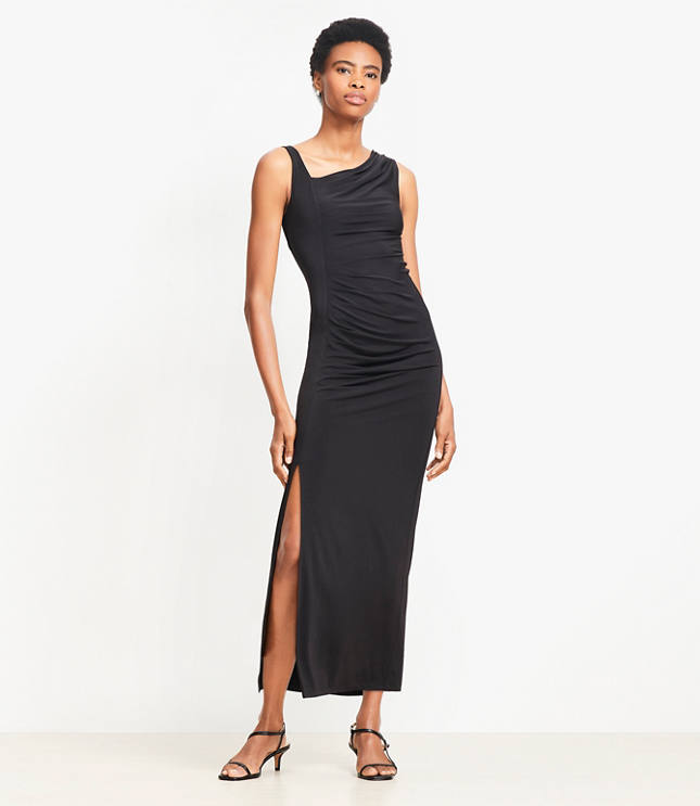 Petite Asymmetrical Ruched Midi Dress