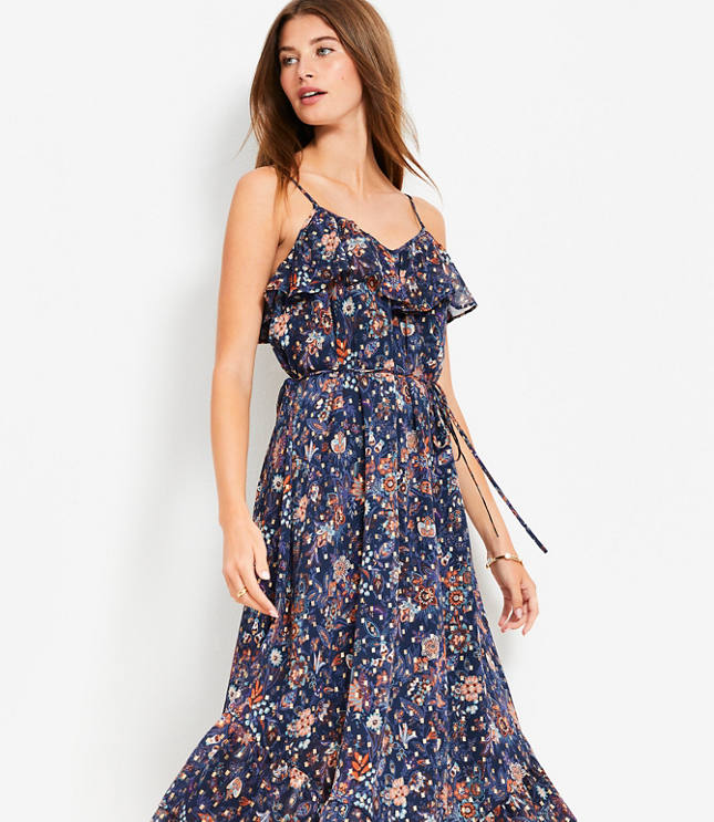 Shimmer Garden Ruffle Midi Dress