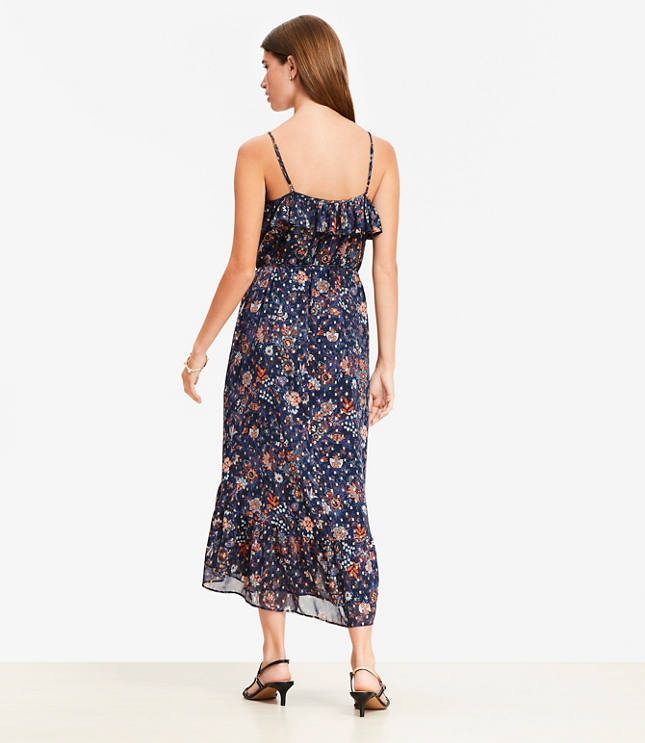 Shimmer Garden Ruffle Midi Dress