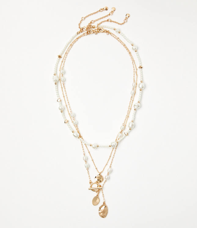 Loft Pearlized Layered Toggle Necklace Set