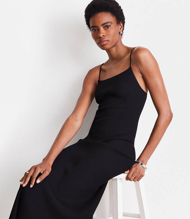 Petite LOFT Versa Ribbed Strappy Midi Dress