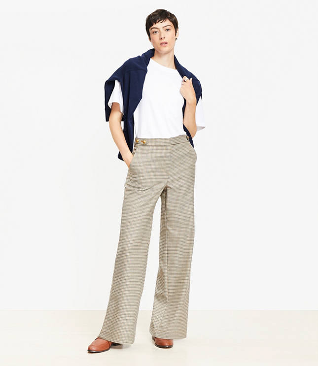 Tab Waist Wide Leg Pants Plaid