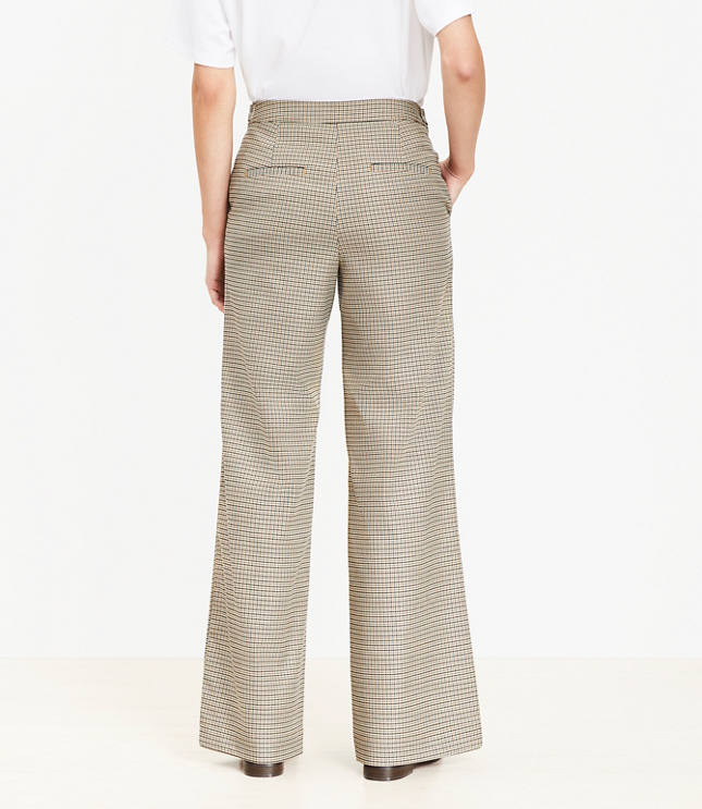 Tab Waist Wide Leg Pants Plaid