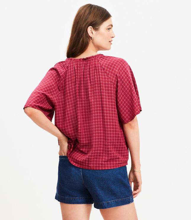 Plaid Tie Neck Blouse