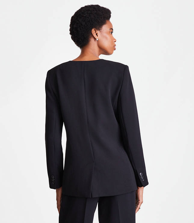 Petite LOFT Versa Crepe Drape Collarless Blazer