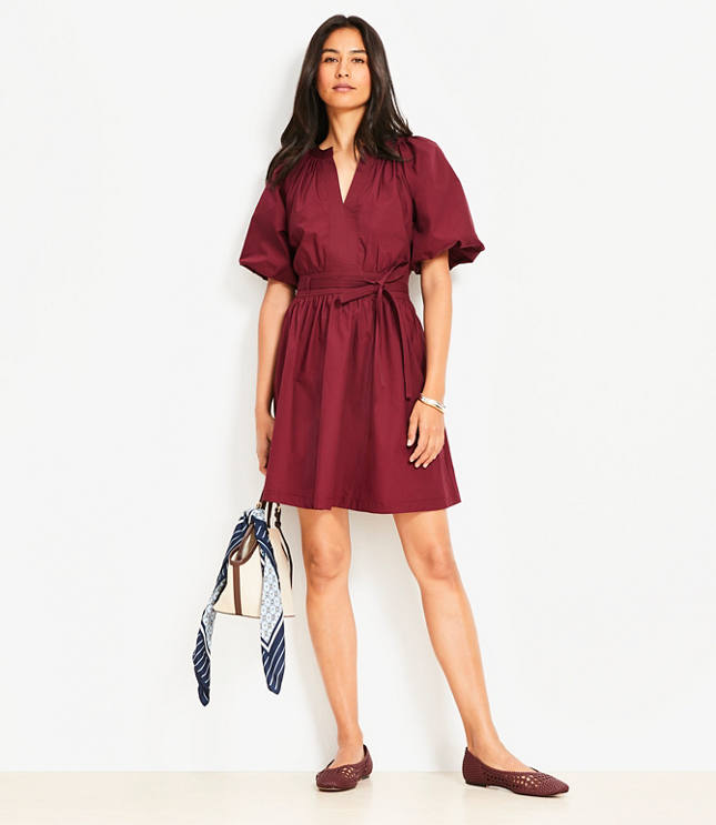 Poplin Balloon Sleeve Mini Dress