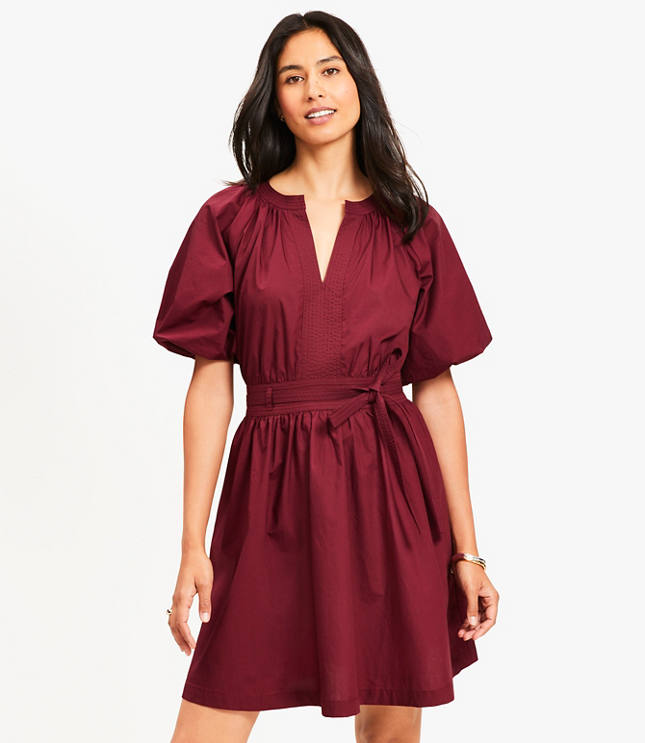 Poplin Balloon Sleeve Mini Dress