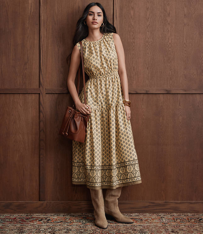 Garden Poplin Tiered Midi Dress