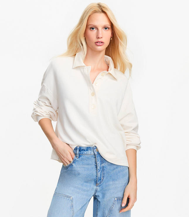 Petite Mixed Media Polo Sweatshirt