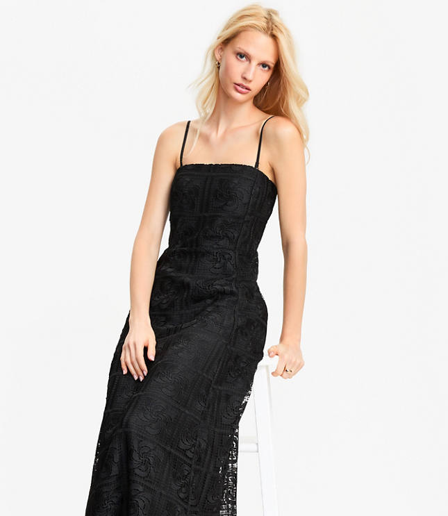 Floral Lace Strapless Midi Pocket Dress