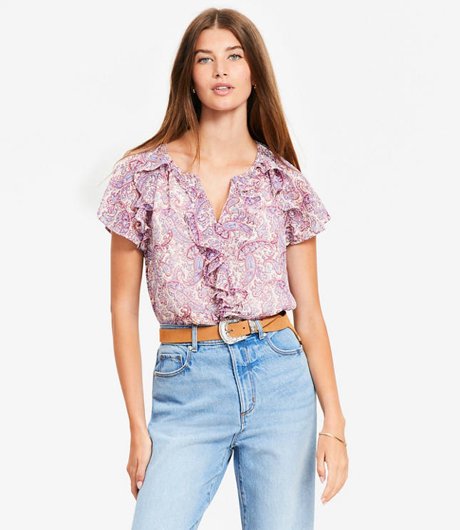 Petite Paisley Chiffon Ruffle Top