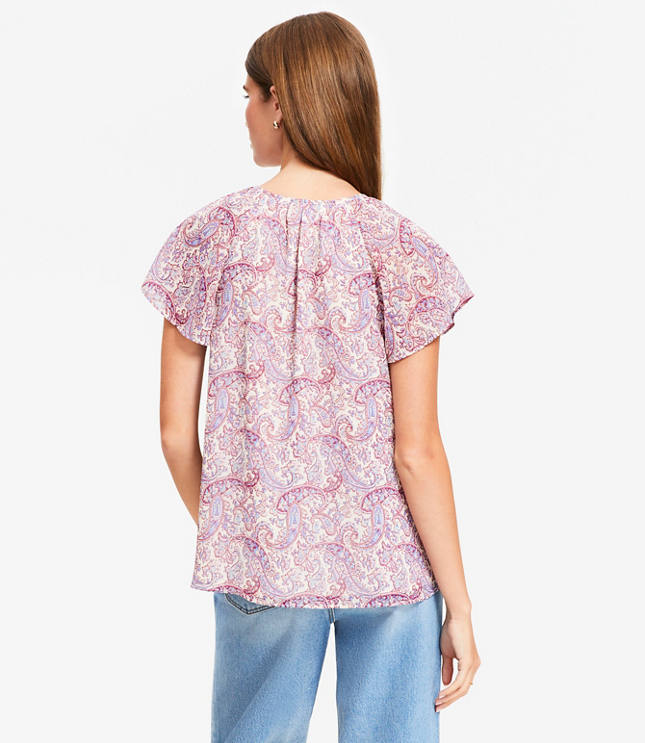 Petite Paisley Chiffon Ruffle Top