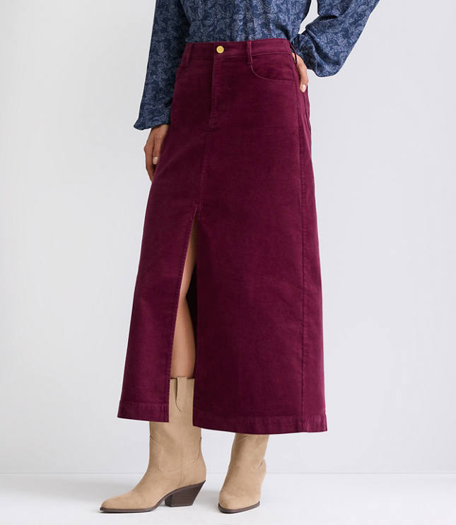 Petite Brushed Corduroy Midi Skirt