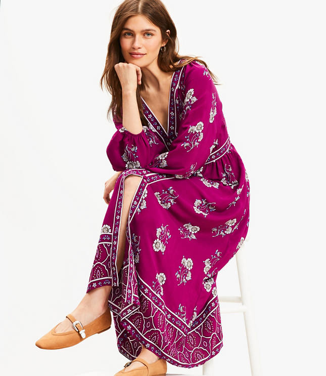 Floral Puff Sleeve Button Midi Dress