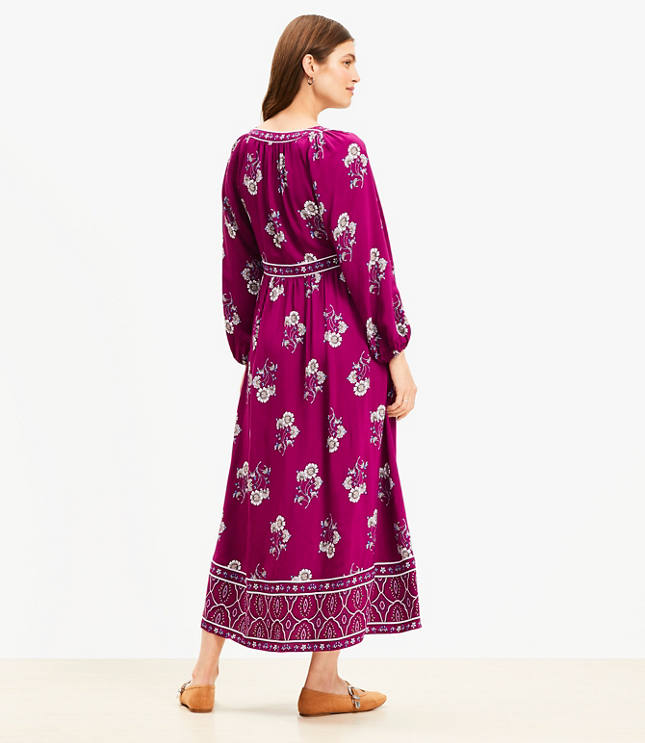 Floral Puff Sleeve Button Midi Dress