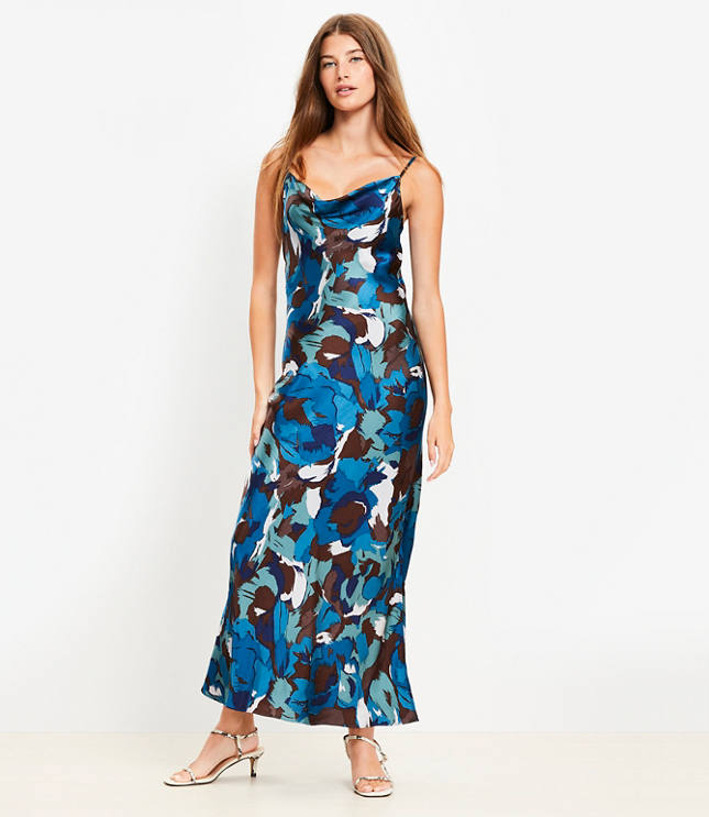 Brushstroke Cowl Midi Slip Dress