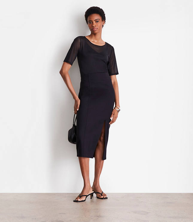 Petite LOFT Versa Ponte Column Midi Skirt