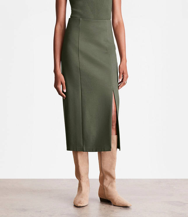 Petite LOFT Versa Ponte Column Midi Skirt