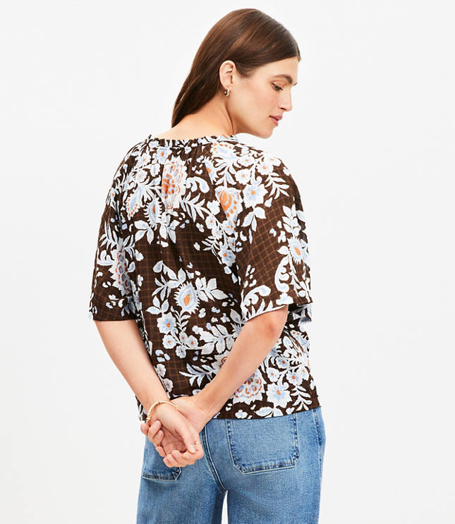 Floral Ruffle Tie Neck Blouse