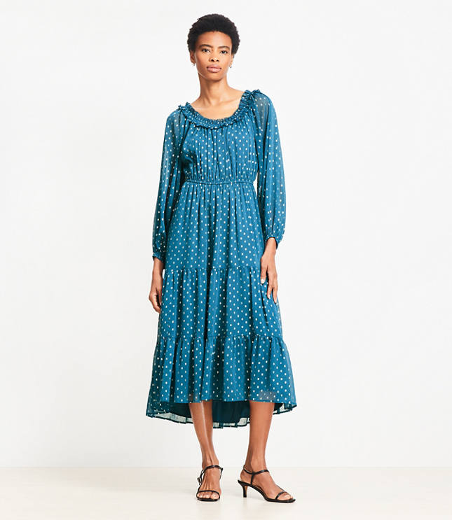 Shimmer Ruffle Tiered Midi Dress