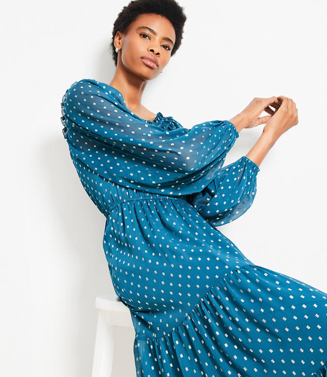 Shimmer Ruffle Tiered Midi Dress