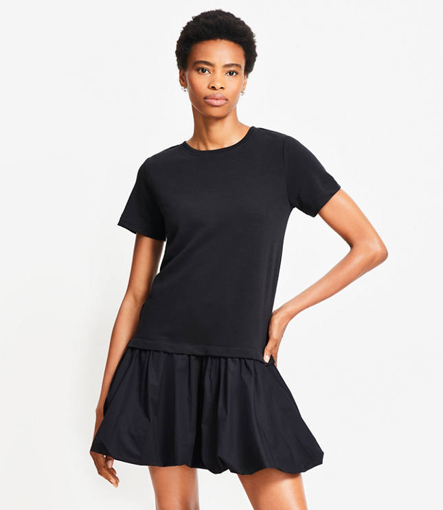 Petite Bubble Hem Mixed Media Mini Dress