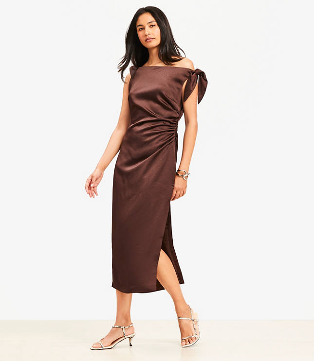 Satin Tie One Shoulder Midi Dress