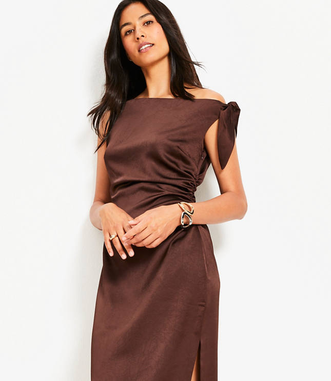 Satin Tie One Shoulder Midi Dress