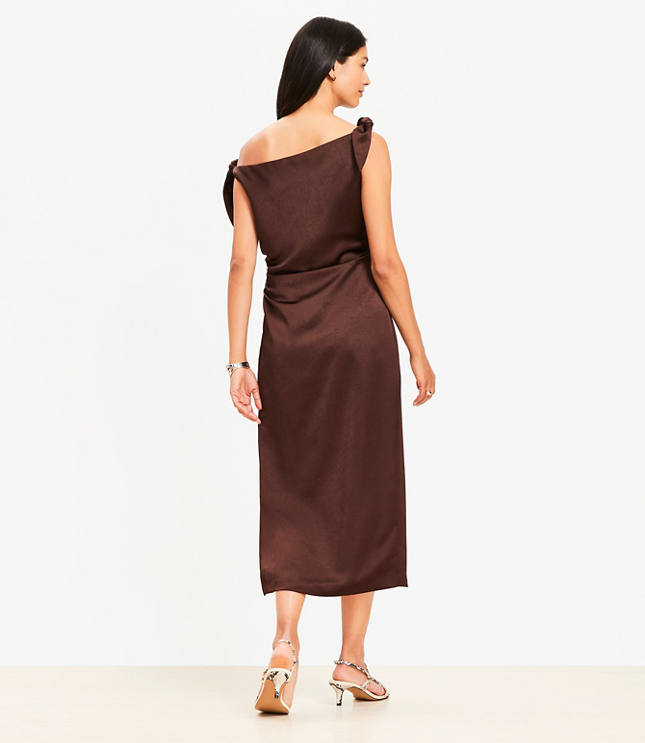 Satin Tie One Shoulder Midi Dress