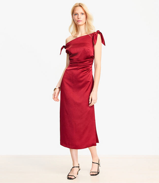 Satin Tie One Shoulder Midi Dress