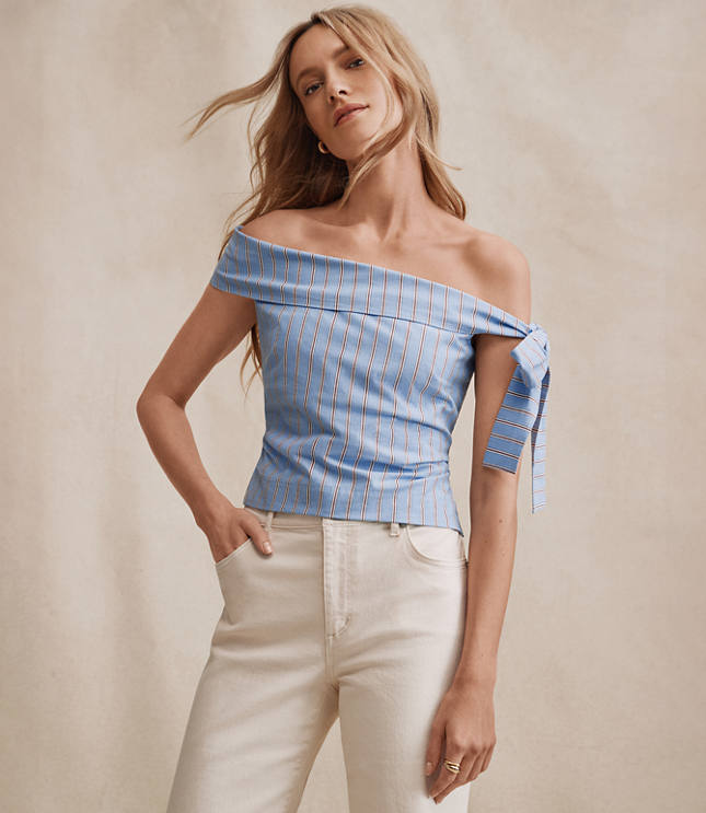 Striped Tie One Shoulder Top