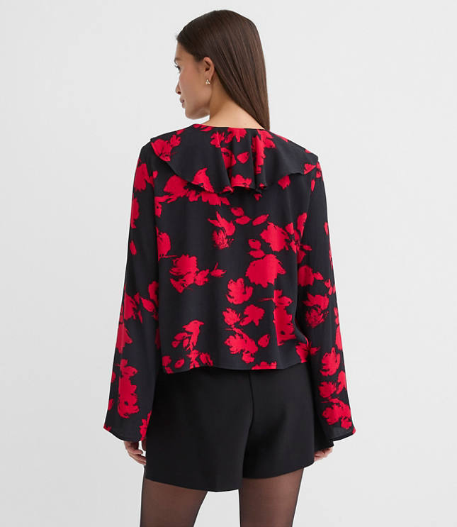Floral Bow Ruffle Collar Blouse
