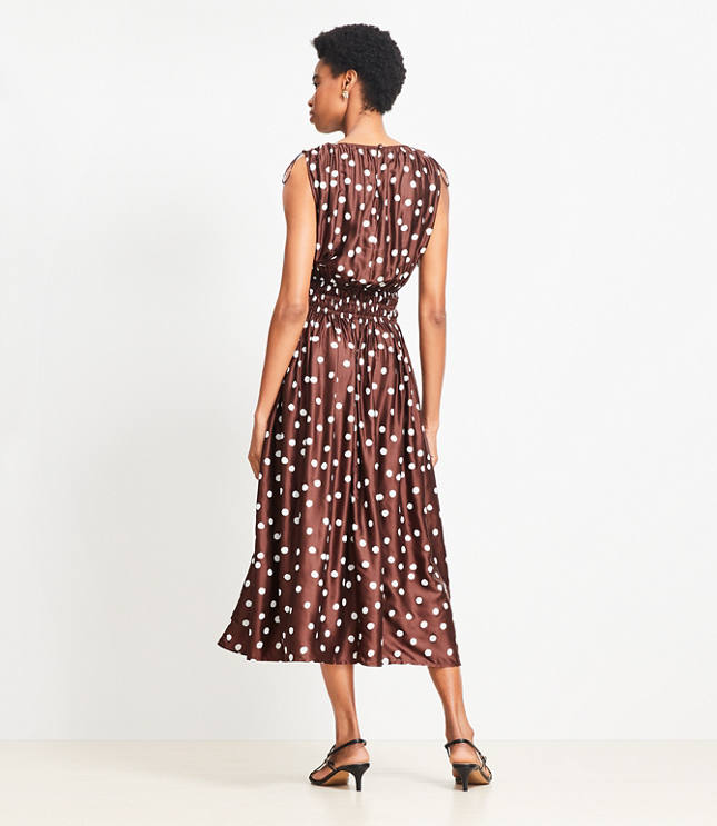 Dotted Satin Shoulder Tie Maxi Dress