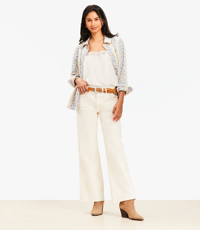 Mid Rise Wide Leg Jeans in Ivory