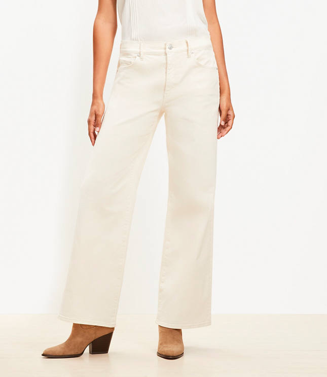 Mid Rise Wide Leg Jeans in Ivory